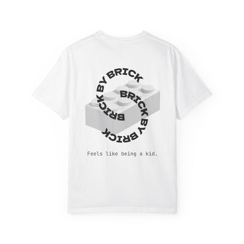 Brick By Brick graphic T-shirt | minimal logo tee, retro toy brick design